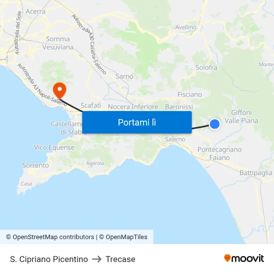 S. Cipriano Picentino to Trecase map