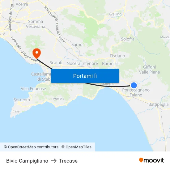 Bivio Campigliano to Trecase map