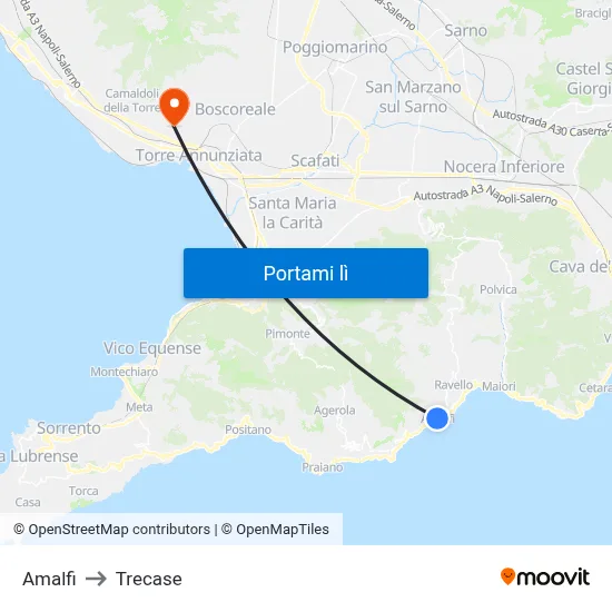 Amalfi to Trecase map