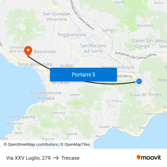 Via XXV Luglio, 279 to Trecase map