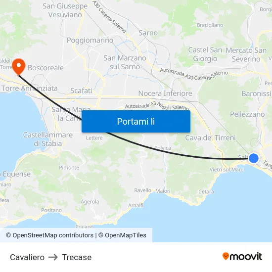 Cavaliero to Trecase map