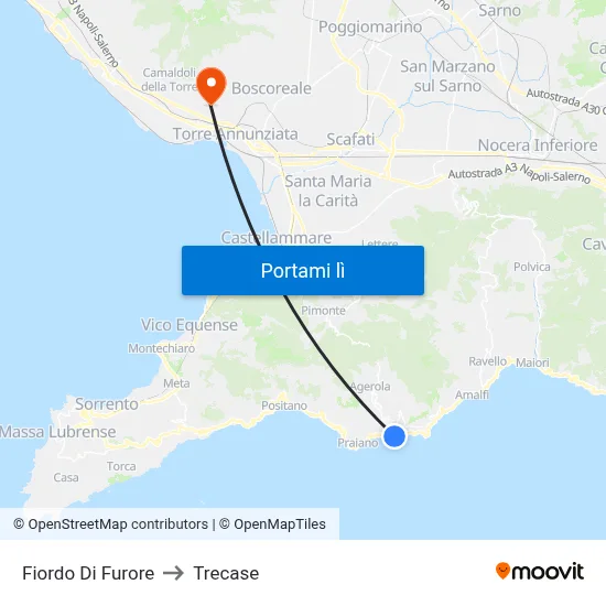 Fiordo Di Furore to Trecase map