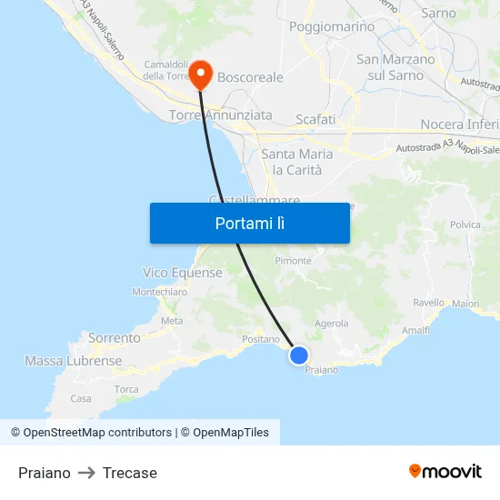 Praiano to Trecase map