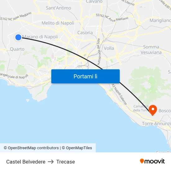 Castel Belvedere to Trecase map