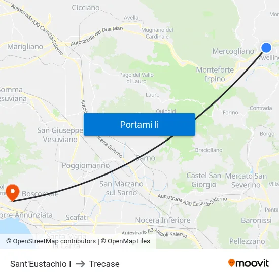 Sant'Eustachio I to Trecase map