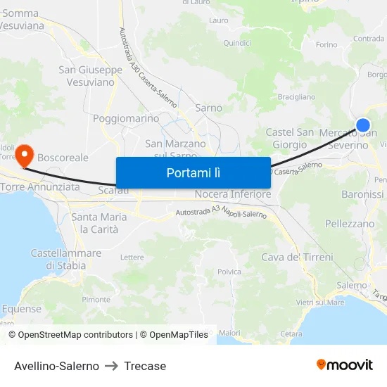 Avellino-Salerno to Trecase map