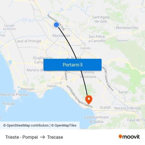 Trieste - Pompei to Trecase map