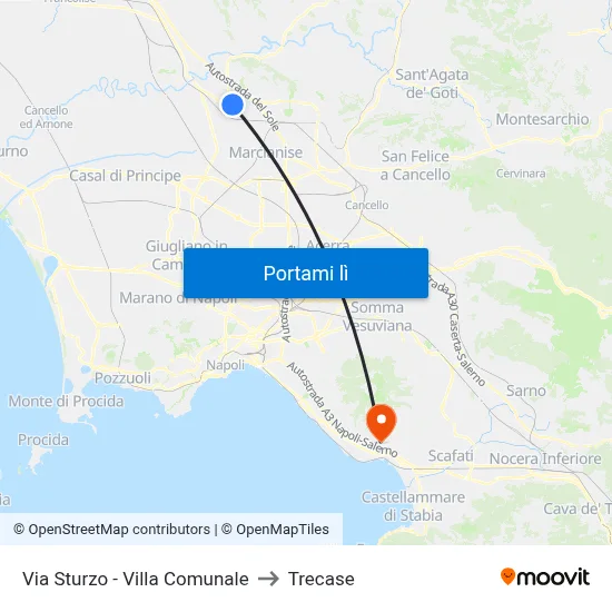 Via Sturzo - Villa Comunale to Trecase map