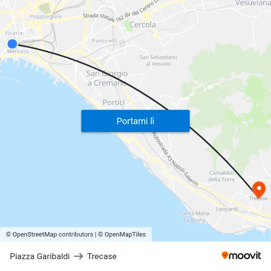 Piazza Garibaldi to Trecase map