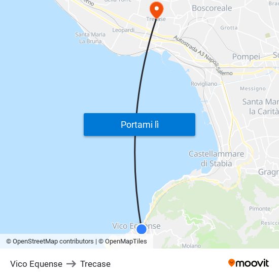 Vico Equense to Trecase map