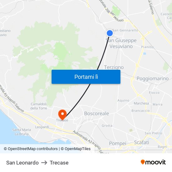 San Leonardo to Trecase map