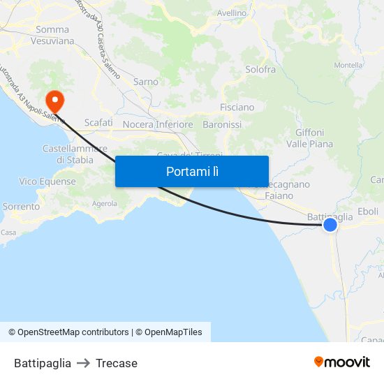 Battipaglia to Trecase map