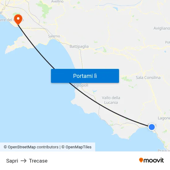 Sapri to Trecase map