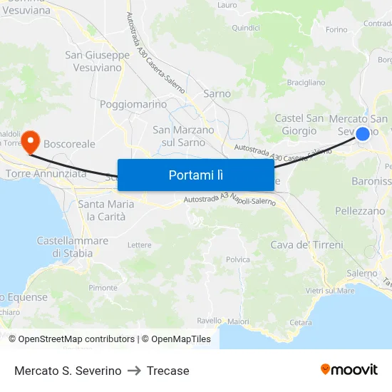 Mercato S. Severino to Trecase map