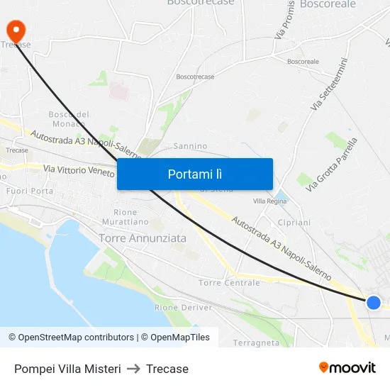 Pompei Villa Misteri to Trecase map