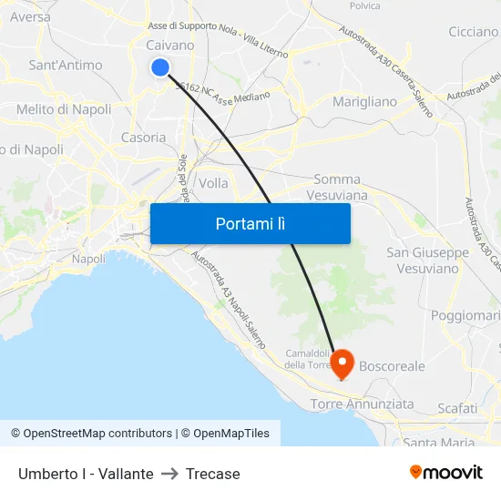 Umberto I - Vallante to Trecase map