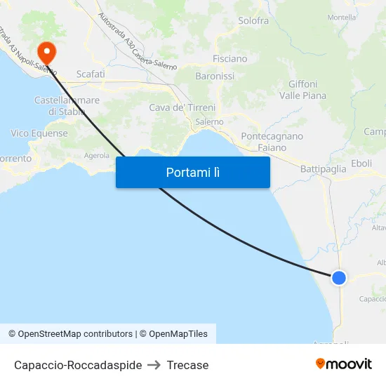 Capaccio-Roccadaspide to Trecase map