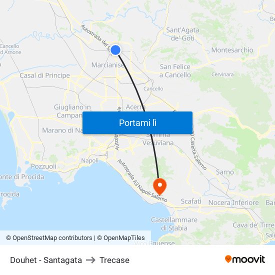 Douhet - Santagata to Trecase map