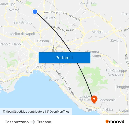 Casapuzzano to Trecase map