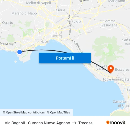Via Bagnoli - Cumana Nuova Agnano to Trecase map