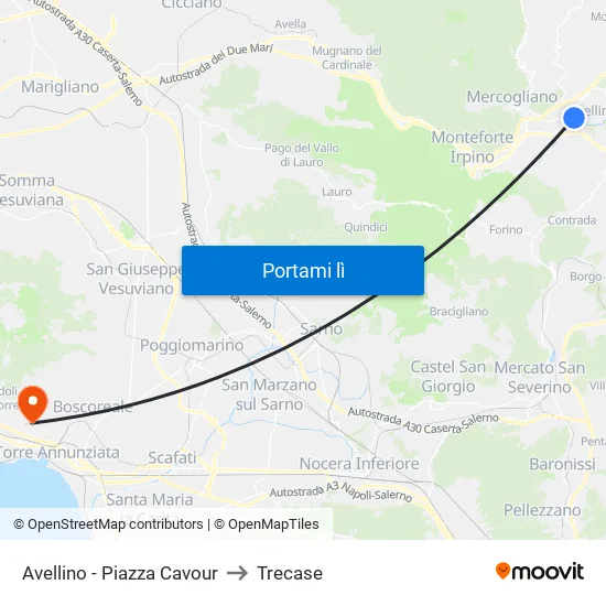 Avellino - Piazza Cavour to Trecase map