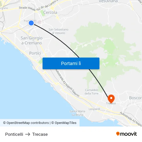 Ponticelli to Trecase map