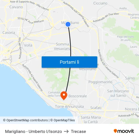 Marigliano - Umberto I/Isonzo to Trecase map