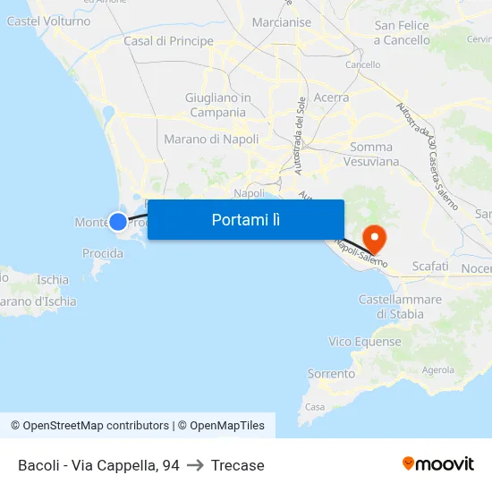 Bacoli - Via Cappella, 94 to Trecase map