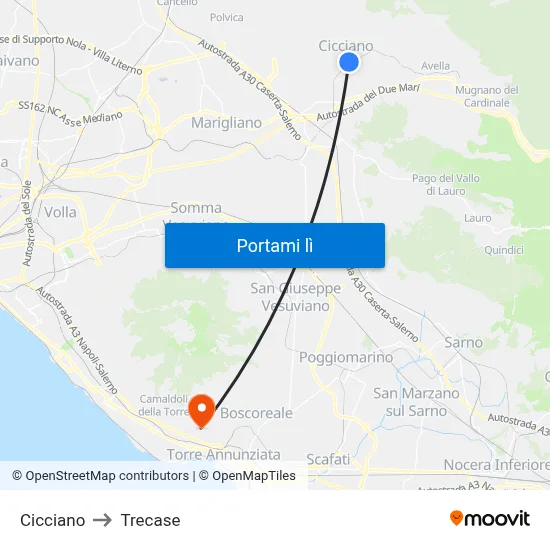 Cicciano to Trecase map