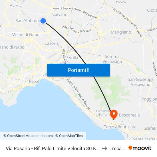 Via Rosario - Rif. Palo Limite Velocità 30 Kmh to Trecase map