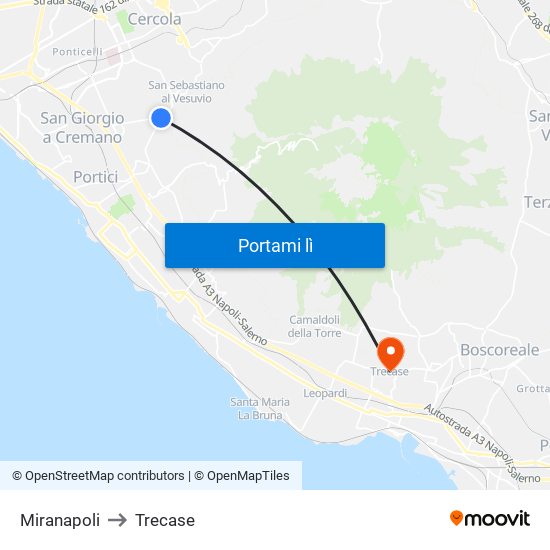 Miranapoli to Trecase map