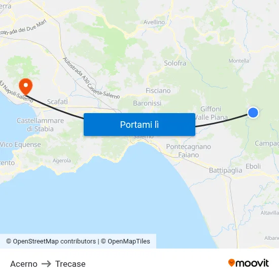 Acerno to Trecase map