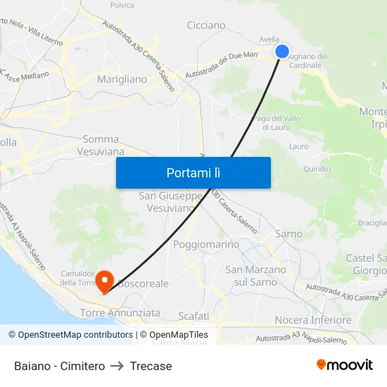Baiano - Cimitero to Trecase map