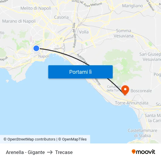 Arenella - Gigante to Trecase map