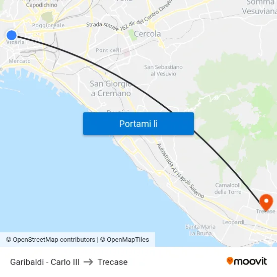 Garibaldi - Carlo III to Trecase map