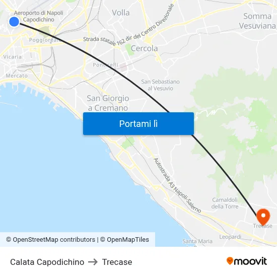Calata Capodichino to Trecase map