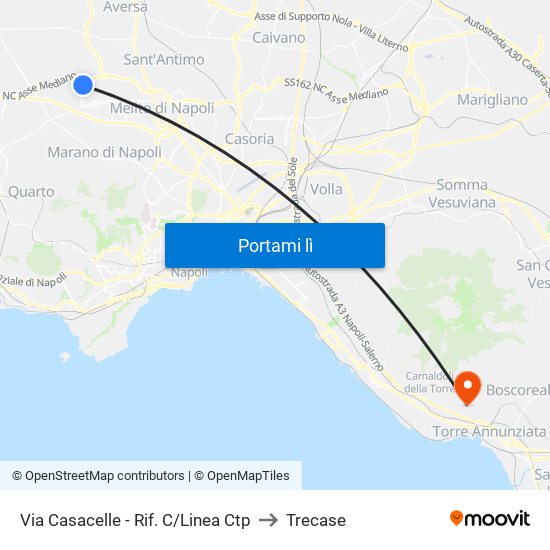 Via Casacelle - Rif. C/Linea Ctp to Trecase map