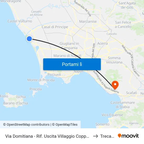 Via Domitiana - Rif. Uscita Villaggio Coppola to Trecase map
