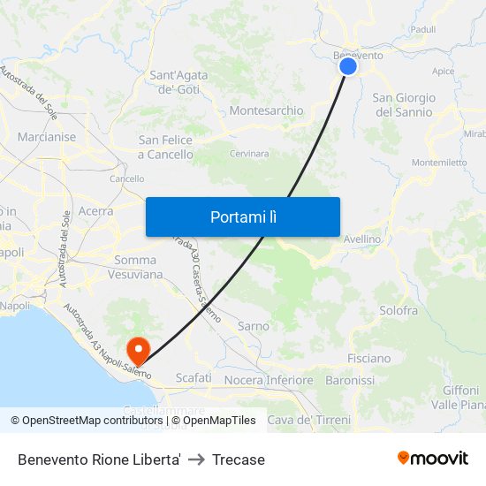 Benevento Rione Liberta' to Trecase map