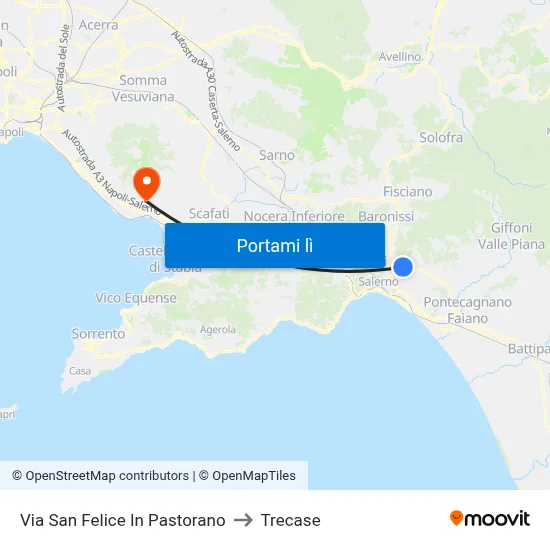 Via San Felice In Pastorano to Trecase map