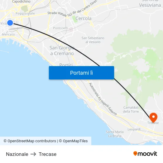 Nazionale to Trecase map