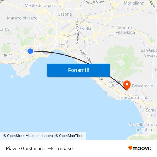 Piave - Giustiniano to Trecase map