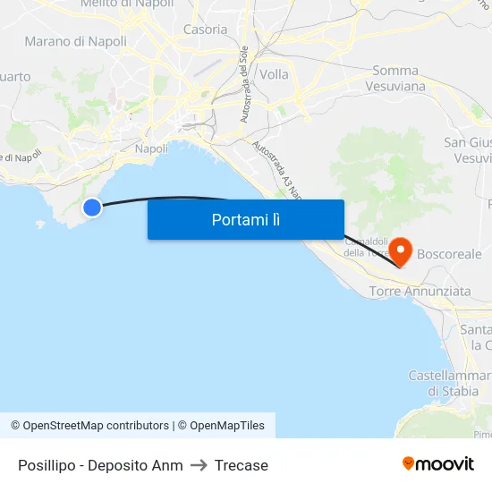 Posillipo - Deposito Anm to Trecase map
