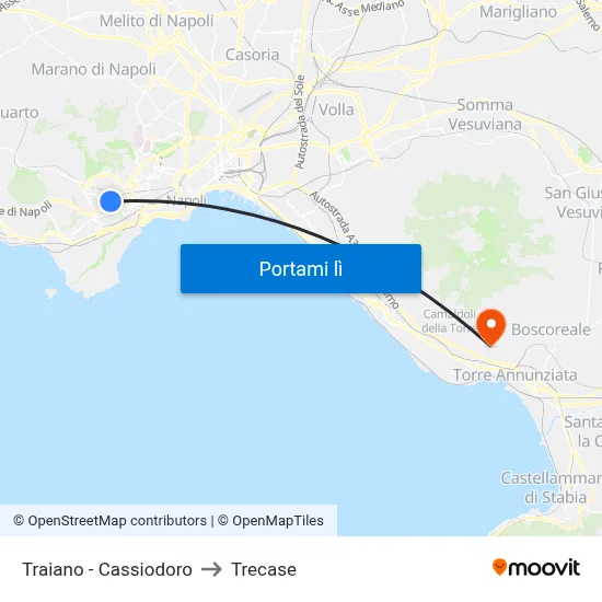 Traiano - Cassiodoro to Trecase map