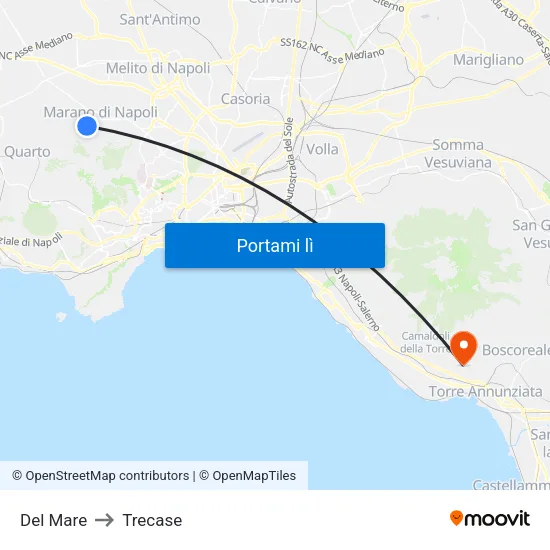 Del Mare to Trecase map