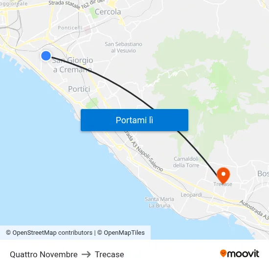 Quattro Novembre to Trecase map