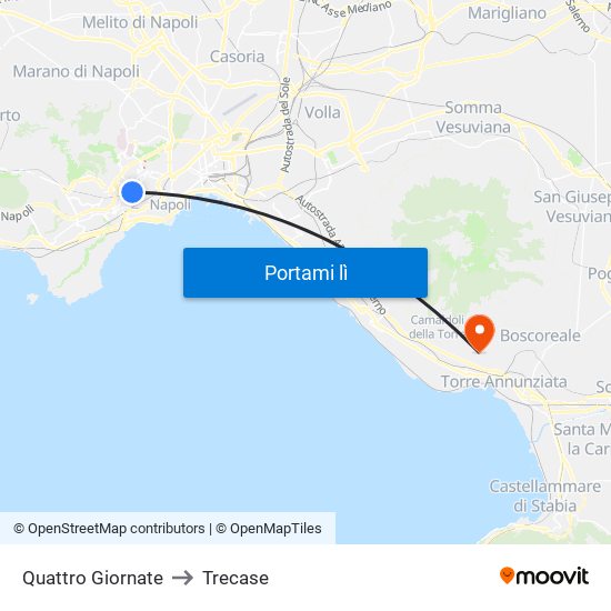 Quattro Giornate to Trecase map