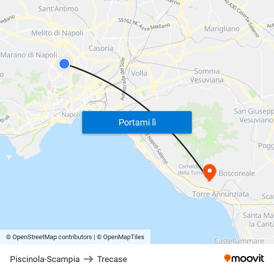 Piscinola-Scampia to Trecase map