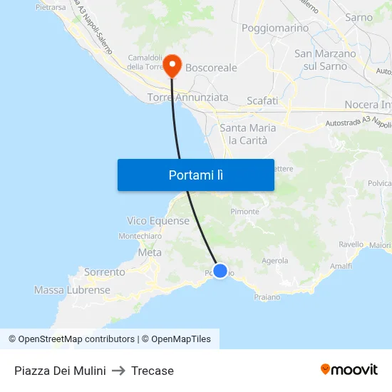 Piazza Dei Mulini to Trecase map