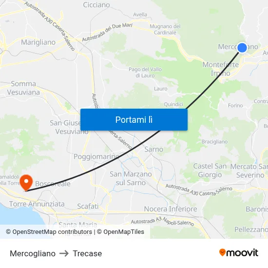 Mercogliano to Trecase map